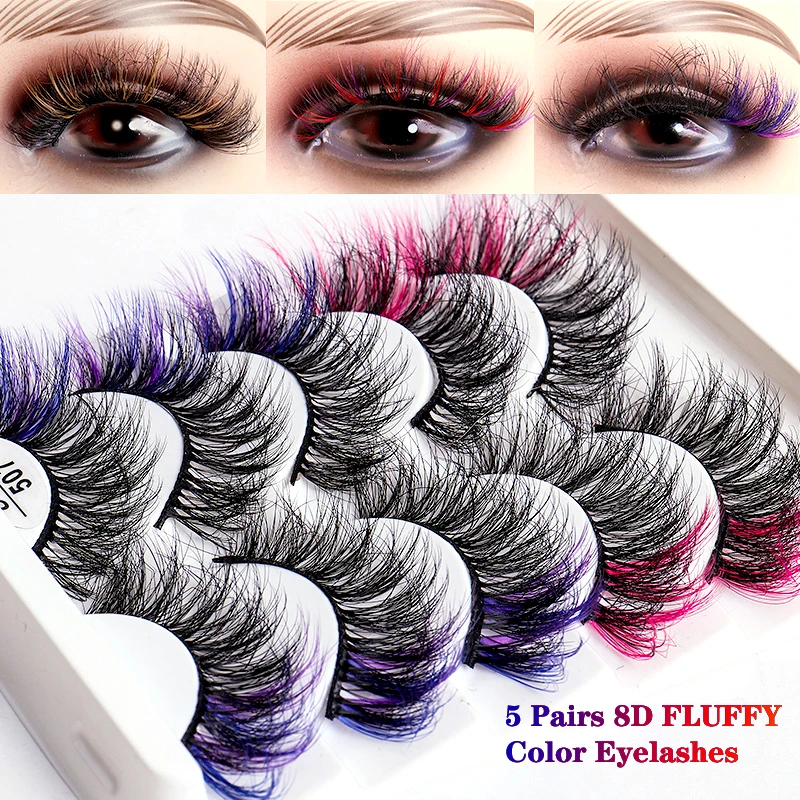 

5pairs 8D colored lashes extension beauty color eyelashes bulk faux cils anime makeup for women cosplay make up faux eyelashes