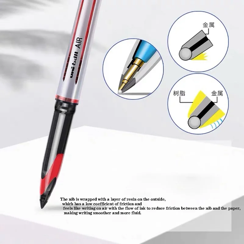 일본 유니볼 에어 스트레이트 리퀴드 젤 펜, 잉크 제어 문구, 학교 사무용품, 서명 카네타, 0.5mm, 0.7mm