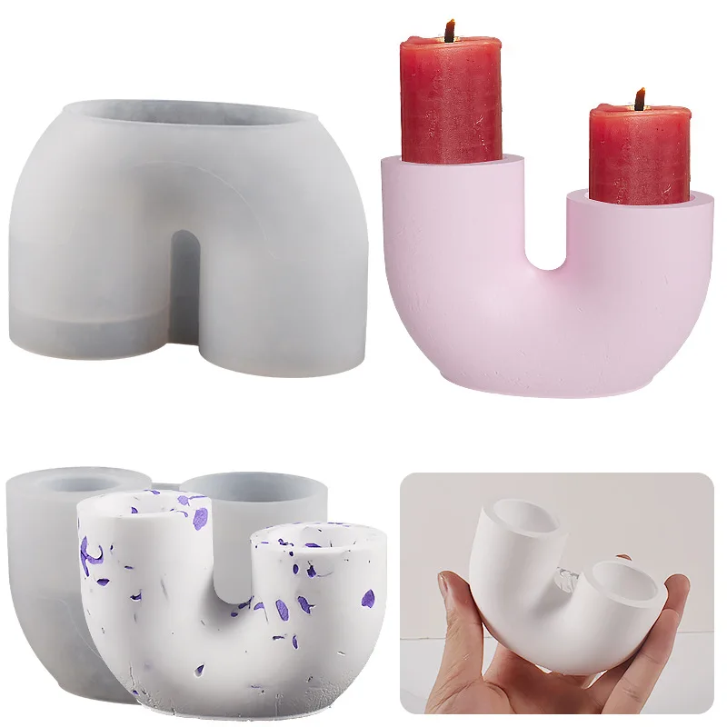 U Shaped Candlestick Silicone Mold DIY Handmade Plaster Epoxy Resin Concrete Candle Holder Casting Home Decor