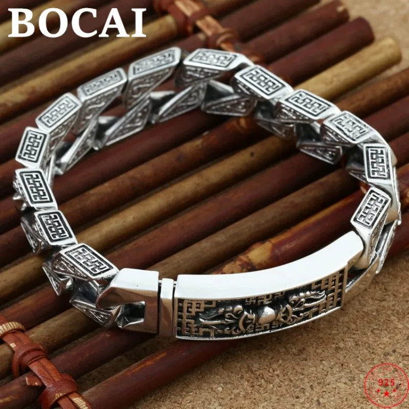 

BOCAI S925 Sterling Silver Bracelets for Men Buddhist Vajra Pestle Domineering Hand Chain Pure Argentum Luck AmuletJewelry