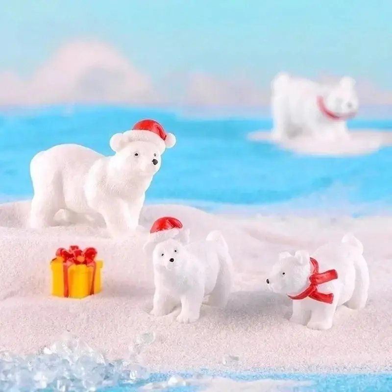 New 3 Pcs/Set Animal Miniature Christmas Polar Bear Figurines Garden Micro Snow Landscape DIY Accessories Cute Decoration Crafts