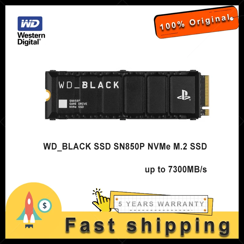 Western Digital WD_BLACK SSD SN850P NVMe M.2 SSD até 7300 MB/s dissipador de calor interno rígido expansão de armazenamento oficial para PS5
