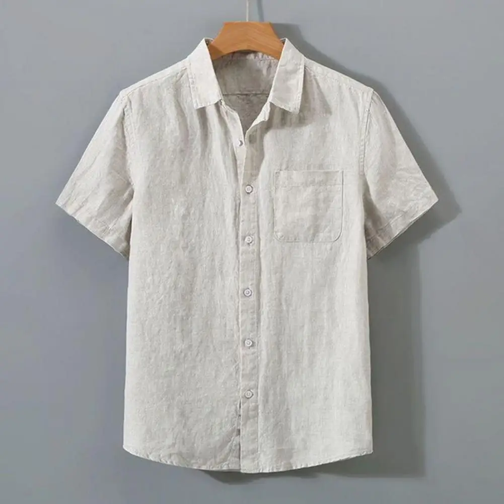 

Men Solid Color Shirt Stylish Retro Men's Short Sleeve Cardigan Classic Button-up Shirt for Business Office Daily Casual Wear