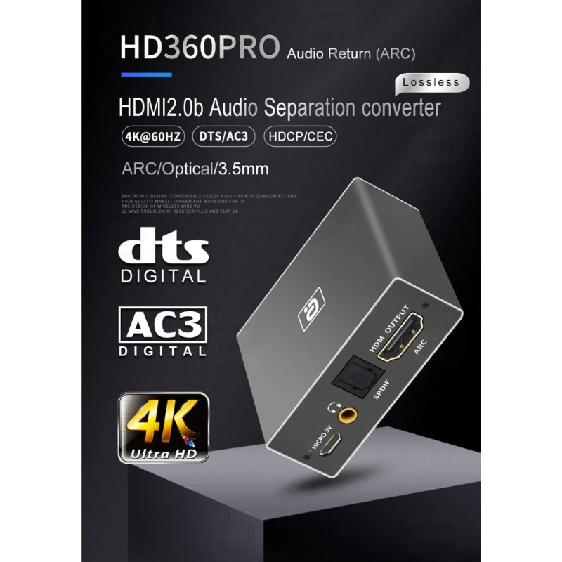 4K 2K Extractor Splitter Support 4K Toslink Optical Output 60Hz HDMI-compatible Splitter to Optical TOSLINK SPDIF AUX