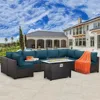 9-Piece Patio Rattan Furniture Set with Gas Fire Pit Table Outdoor Sectional Conversation Couch Brown Wicker Sofa 1