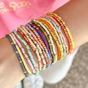 Bohemian Style Beaded Bracelet Set For Women Colorful Beads Stretchy Strand Chain Bangle Girls Summer Beach Vacation Jewelry