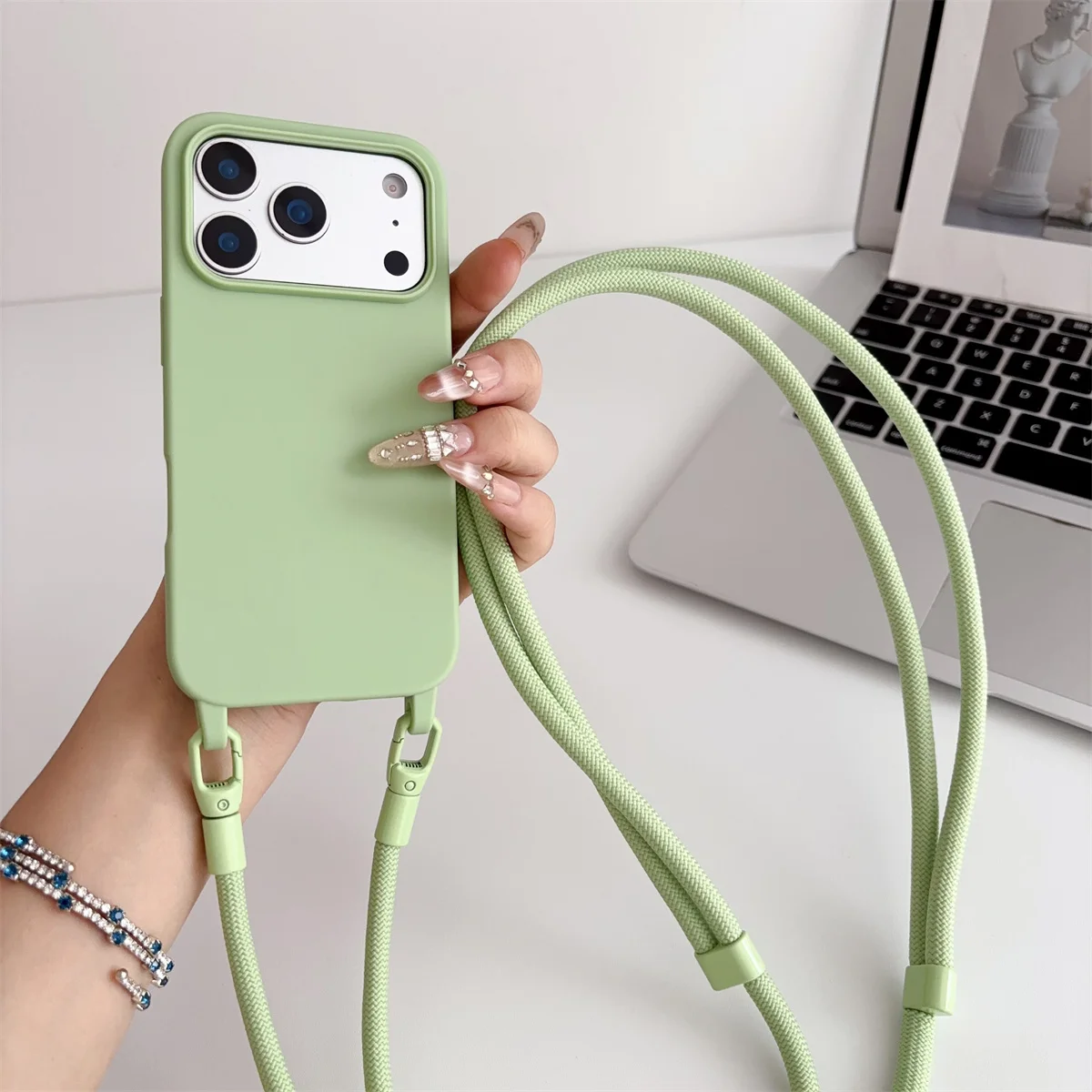 Silicone Crossbody Candy Color Phone Case with Soft TPU Back Cover