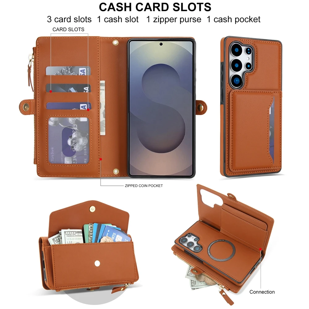 Premium 2-in-1 Lanyard Zipper Leather Wallet Phone Case and Purse Cover
