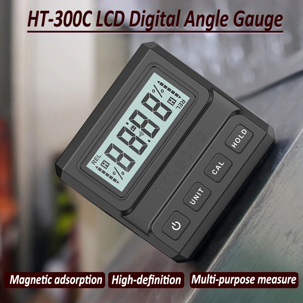 HT-300C 90 Degree LCD Digital Angle Gauge Magnetic Protractor Ruler Magnetic 3 in 1 Angle Finder Inclinometer Level Protractor