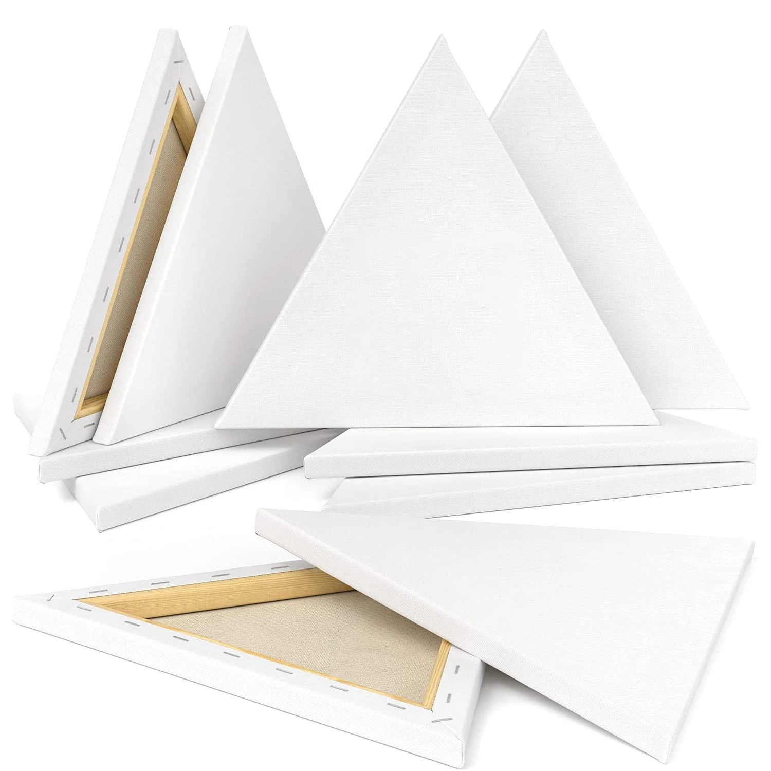 Stretched Canvas Set of 4 Triangle Blank Canvas on Pine Wood Frame 100% Cotton Art Supplies for Acrylic Pouring and Oil Painting