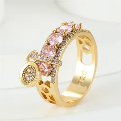 Elegant Royal Blue Stone Ring in Yellow Gold - Luxury Women's Wedding and Engagement Jewelry Gift - 7 (Gold Pink)