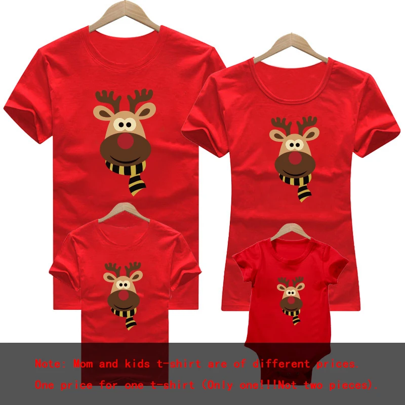 Ropa a juego familiar de moda navideña de Año Nuevo de algodón rojo de invierno 2023, camiseta de aspecto familiar para mamá, camisetas navideñas para madres y niños