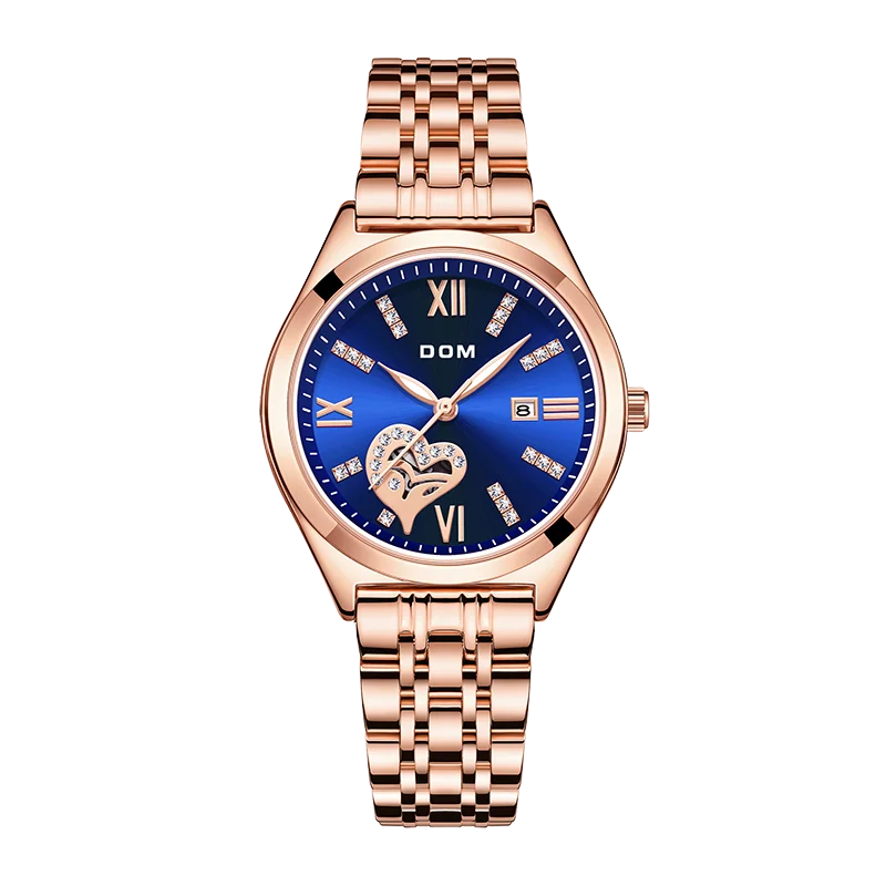 DOM Luxury Watch Fashion steel belt Watch Women's Casual Love Blue waterproof Women's Watch