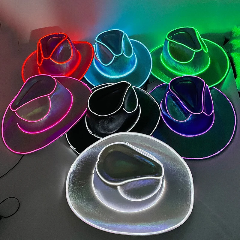 Wireless Disco Luminous Led Bride Cowgirl Hat Glowing Light Bar Cap Bachelorette Party Supplies Flashing Neon Western Cowboy Hat