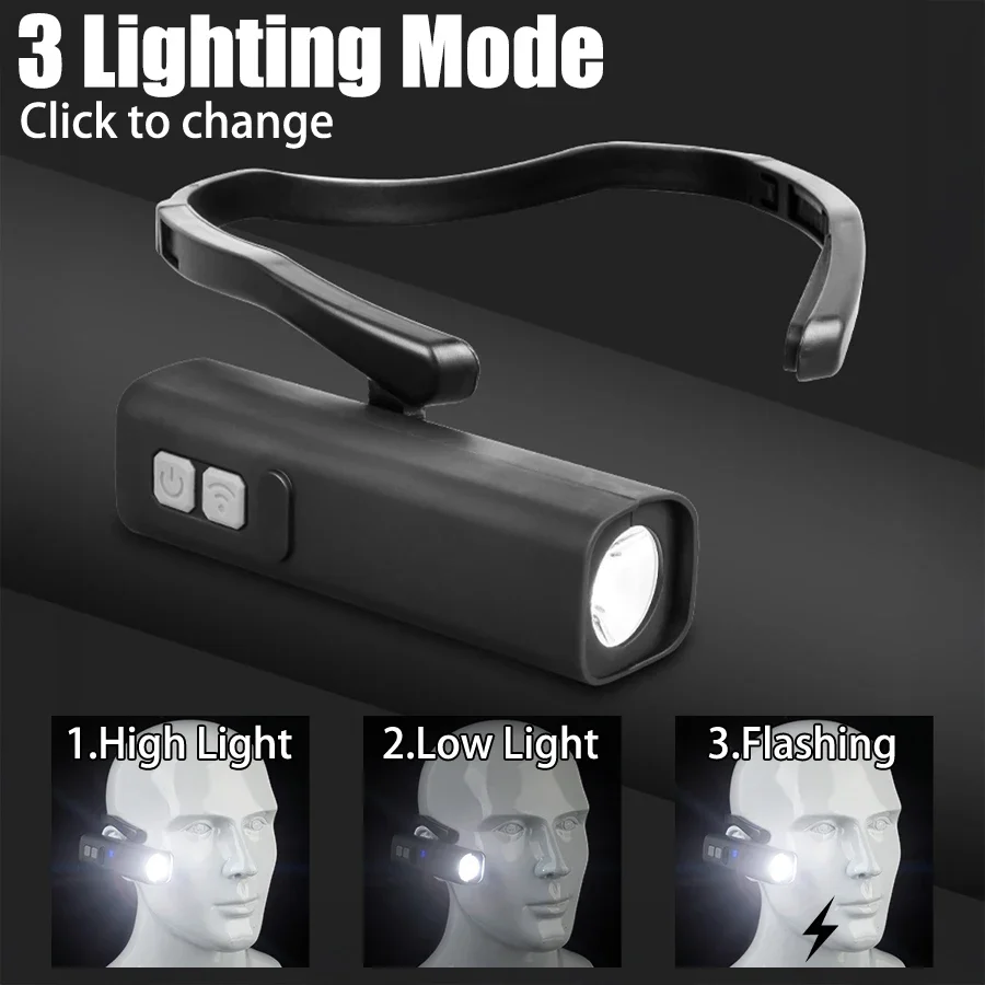 Ear-Hanging LED Headlamp - 1000 Lumens Motion Sensor with 3 Light Modes for Hands-Free Camping, Running, and Repair