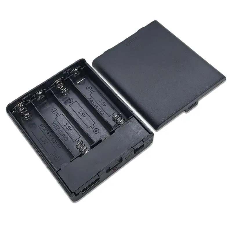 【C】1개 4슬롯 AA 배터리 홀더 No.5 케이스(전원 스위치 포함) USB 암 소켓 표시등 전자제품용 배터리 박스
