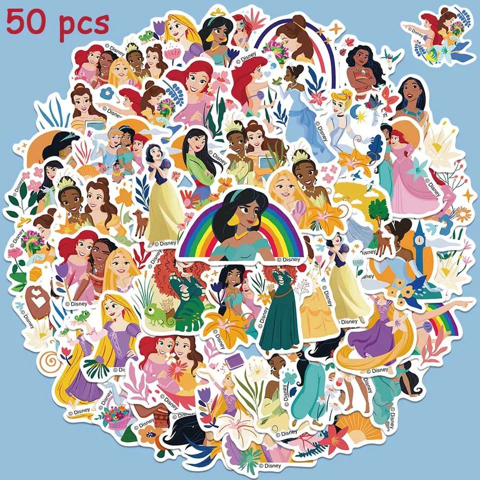 50 Stuks Disney Prinses Stickers Sneeuw Wit Ariel Jasmijn Belle Stickers  Voor Kinderen Laptop Bagage Skateboard Fiets Dagboek Sticker - AliExpress, image size:960x960