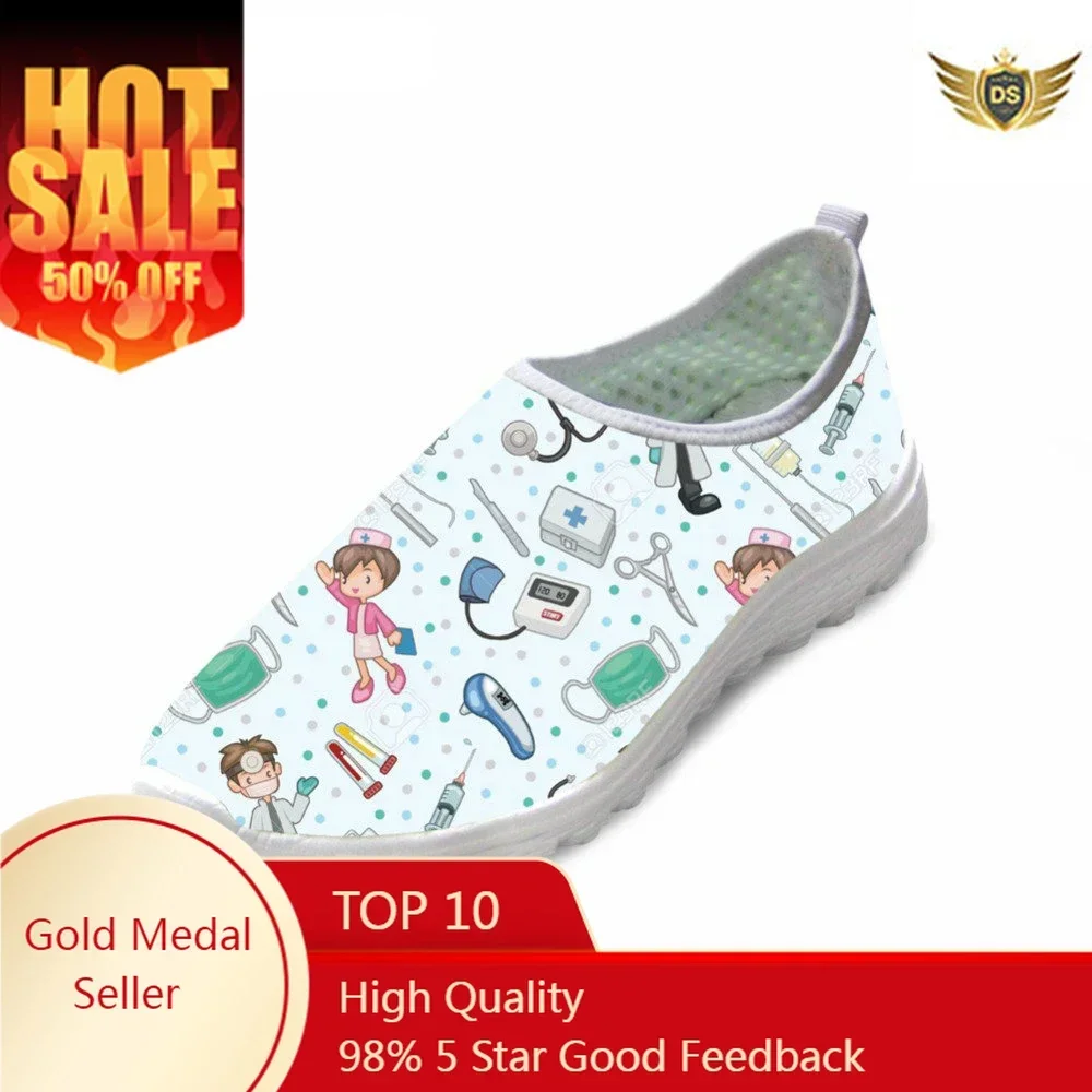 Cute Nurse Shoes Women Spring Summer Flats Shoes Cartoon Nursing Light Weight Mesh Shoes Woman Beach Women's Loafers