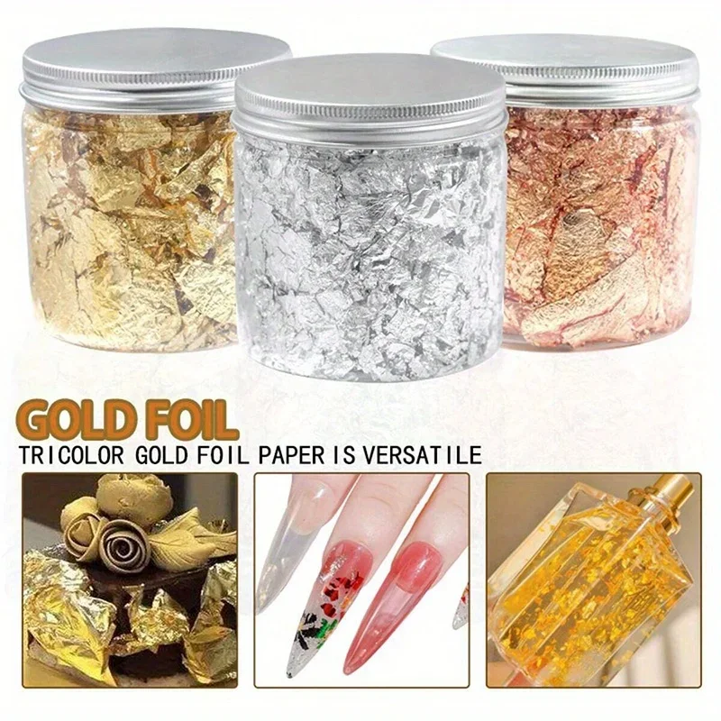 Nail Art Accessories Gold Silver Copper Foil Sequins Glitter Leaf Flake Sheet Bulk Foil Paper For Gilding Manicure Decoration nail art decoration