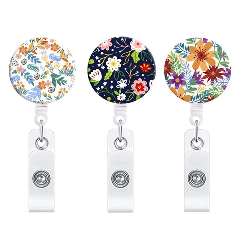 

3PCS Badge Reels Retractable Flower Badge Holder With Alligator Clip Id Name Tag Holders For Office Worker Nurses