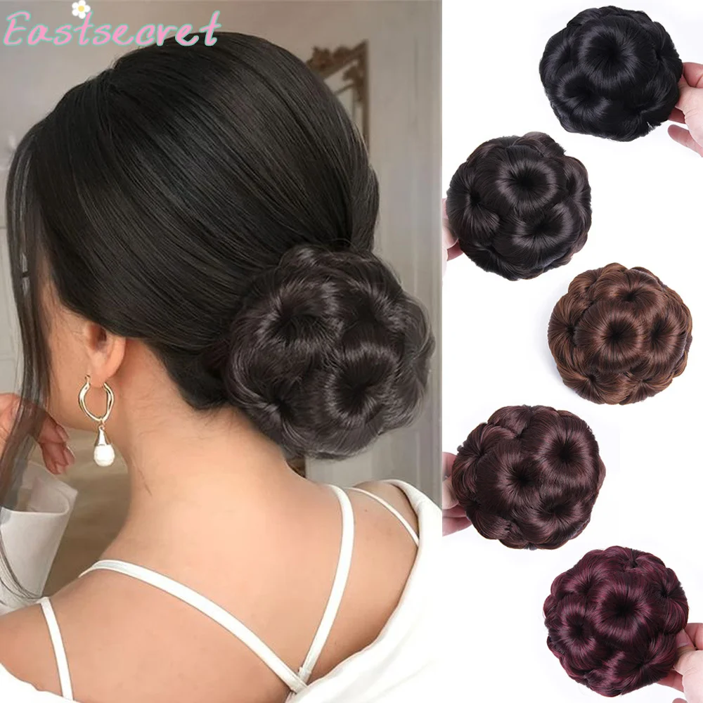 EASTSECRET Synthetic Girls Claw On Hair Scrunchie Chignons Hair Natural Fake Hair Bun Curly Clip in Hair Ponytails Extensions