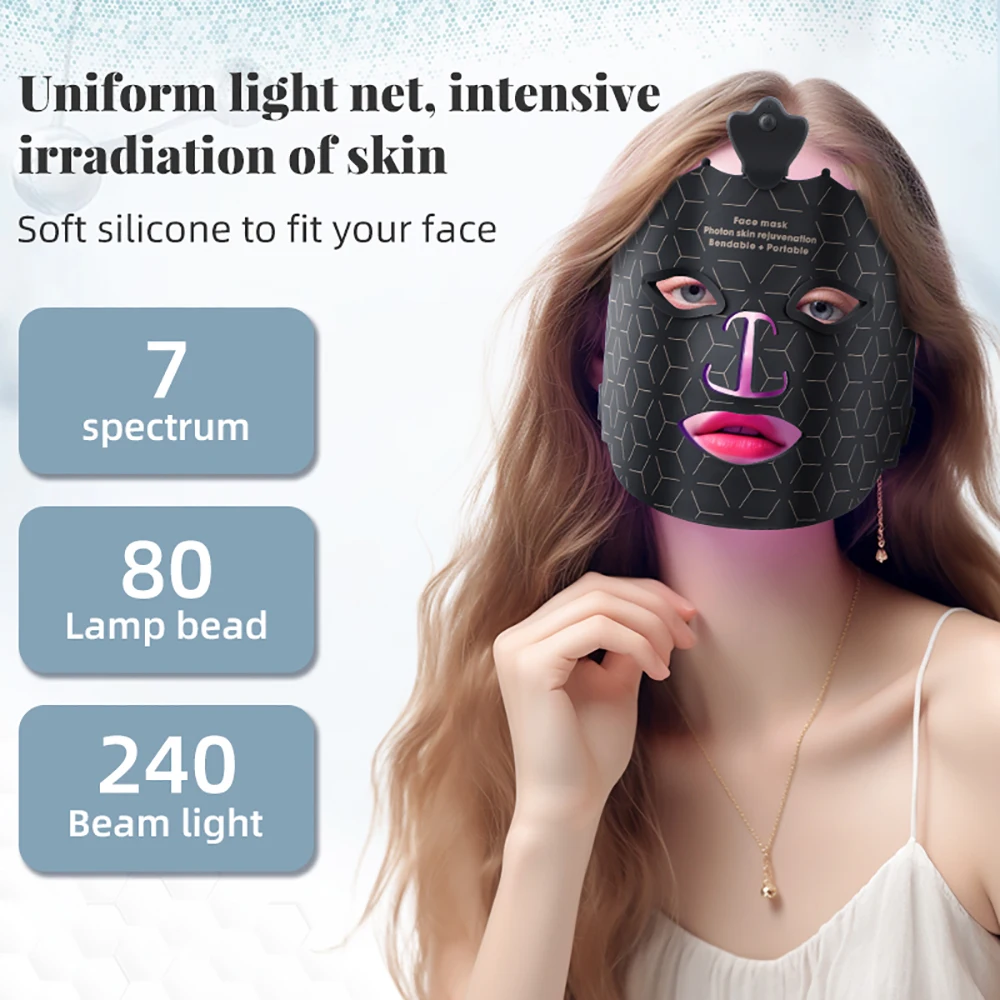 7 Colors LED Face Mask Silicone Therapy Photon Mask for Oil Control Whitening Brighten Skin Rejuvenation Anti Wrinkle Acne Pore