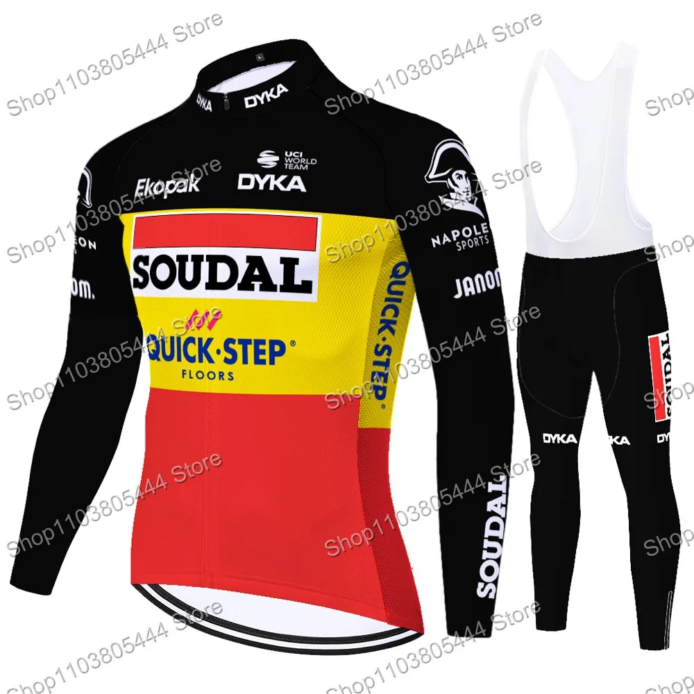 Soudal Quick Step Team Cycling Jersey Set Men Long Sleeve Cycling Clothing Kits MTB Bike Road Pant Bib Bicycle Suit Outfits