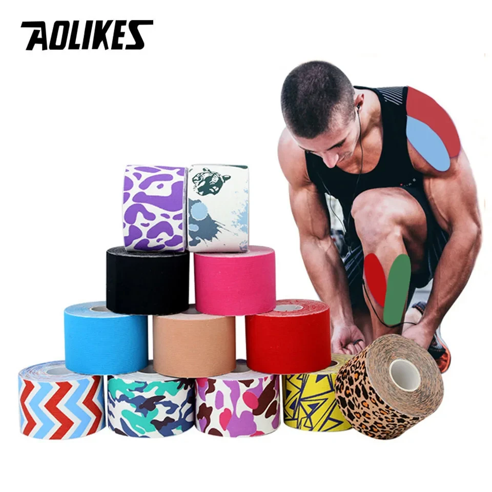 AOLIKES Kinesiology Tape Cotton 5CM Prints Sports Accessory Elastoplast Waterproof for Muscle Support Pain Relief