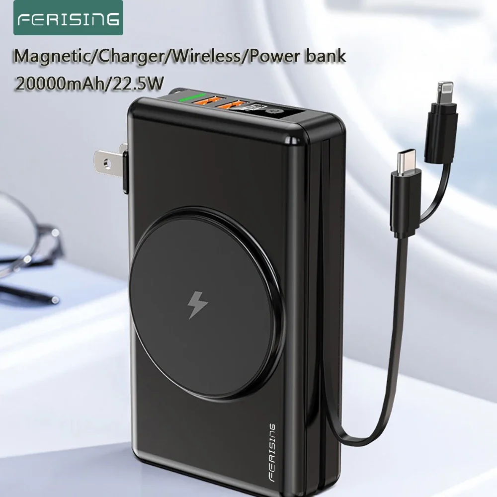 Ferising Wireless Magsafe Charger 5A 22.5W Pd Vooc 20000Mah Powerbank Magnetic Power Bank Batteria Portatile Per Oneplus Iphone 15