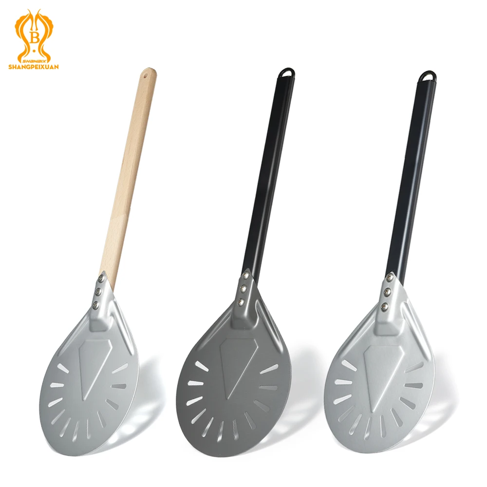 7 8 9 inch Pizza Turning Small Pizza Peel Paddle Short Round Tool Non Slip Wooden Handle Perforated Pizza Shovel