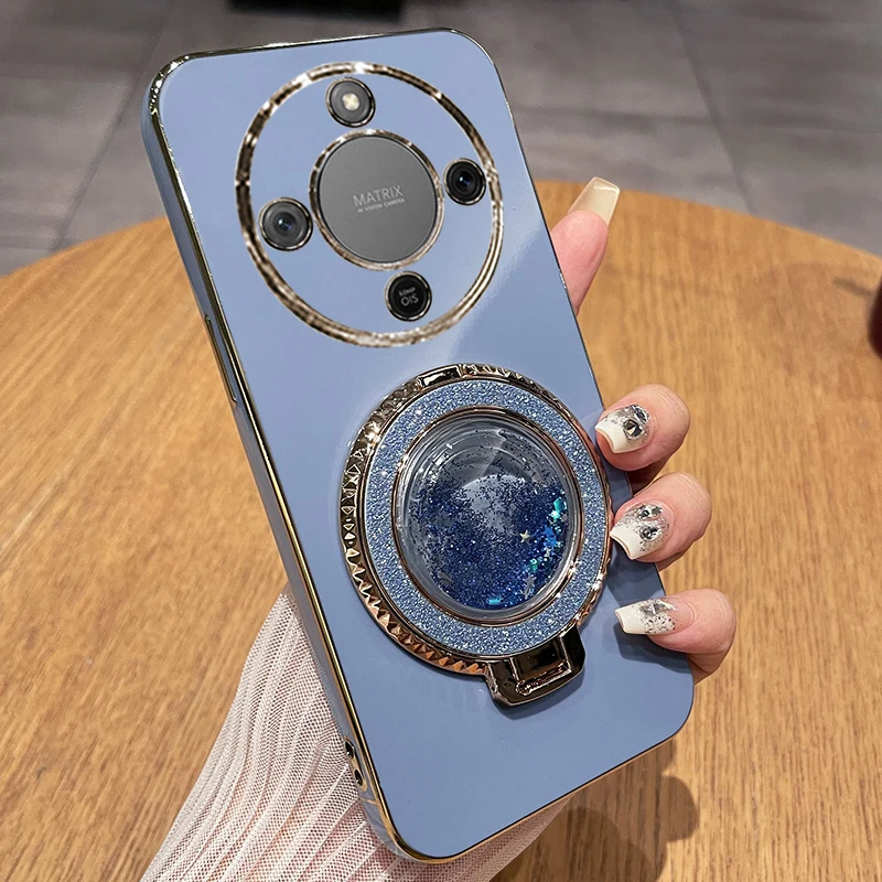 Elegant Quicksand Holder Plating Silicone Case - Electroplated Candy Soft TPU Stand Cover Shell