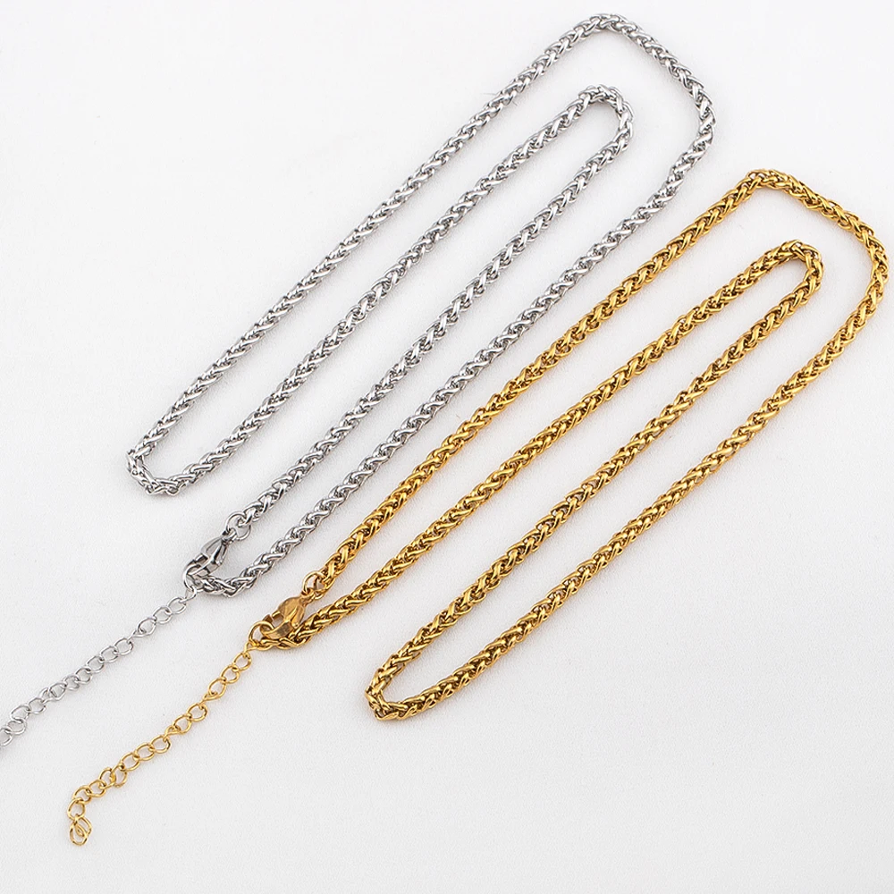 U7 Chaîne Homme Inoxydable 46cm Collier Acier Maille Spiga 3mm Chian