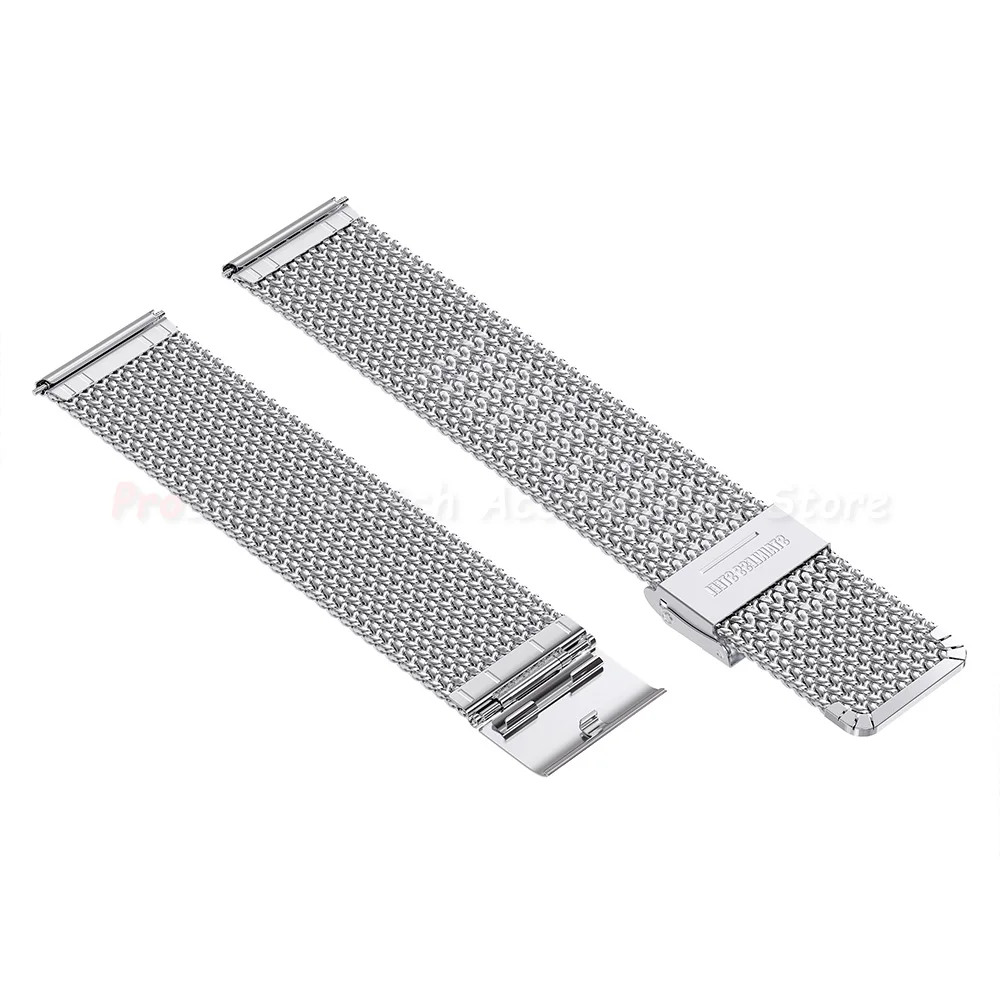 Mesh Milanese Loop Stainless Steel Watch Band with Double Press Folding Buckle