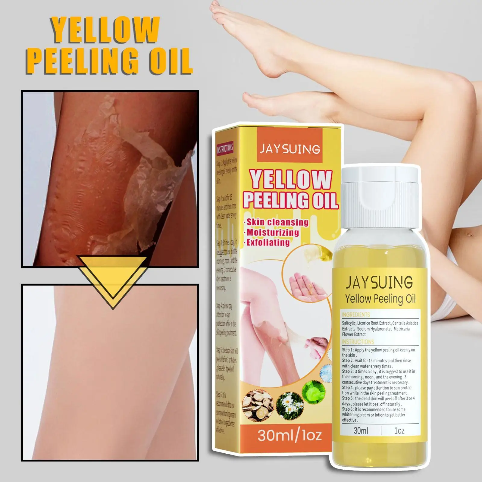 Huile de Peeling Jaune pour Bain Professionnel, Peptide Foncé pour la Peau  avec Points Noirs, Traitement contre les Imperfections, Mauvaises Taches,  Rétinol, B8SEE