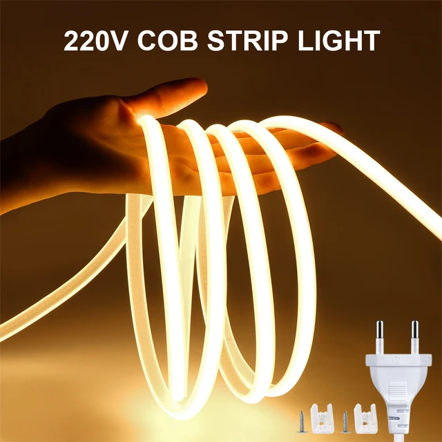 Tira de luces LED COB de alto brillo, cinta de 288 LED/M con enchufe  europeo de 220V, 110V, CRI RA 90, para exteriores, jardín, dormitorio,  cocina, iluminación - AliExpress