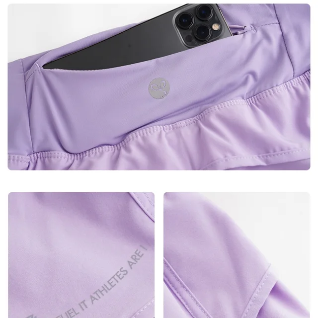 47645-affabe.jpg DRUR Yoga Shorts Women Summer Fake Two Piece High Waist Loose Gym Shorts With Pocket Ladies Lightweight Fitness Running Clothes