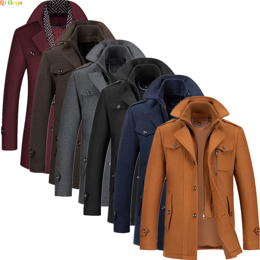 Woolen Coat Mens Wool Trench Coat With Hood YZHM Men's Winter 2-in - Main Image