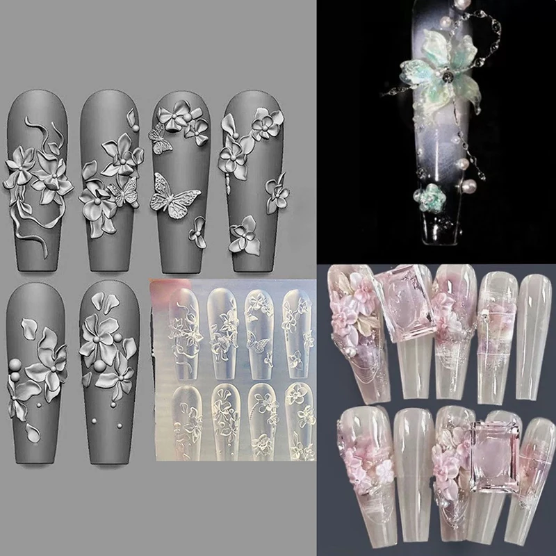 3D 미니 실리콘 몰드 나비 꽃 네일 아트 장식 네일 DIY 디자인 꽃 껍질 네일 몰드 스탬핑 플레이트 매니큐어 몰드