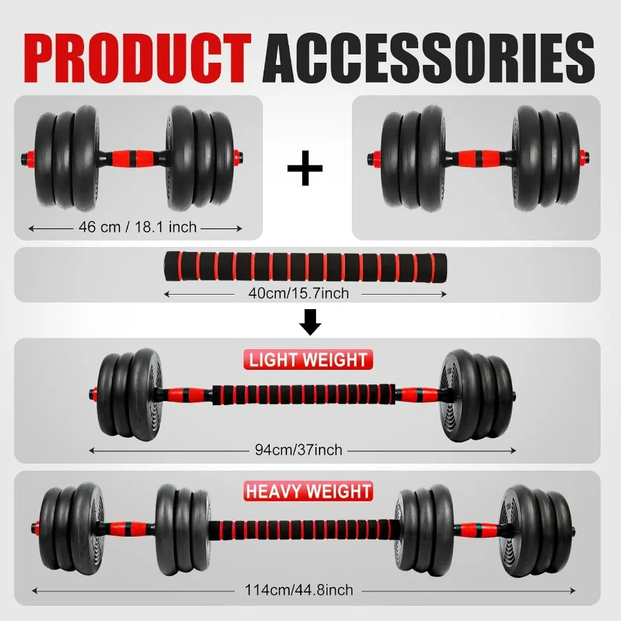 Adjustable Dumbbell Set,44 lbs Free Weight Set with Connector, Convertible Dumbbell, Barbell, Push-up, Home Gym Fitness Weight f