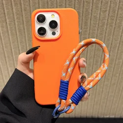 Chic Candy Leather Texture Wrist Strap Phone Case - Solid Color Soft Cover - iPhone 14 Plus (Orang)