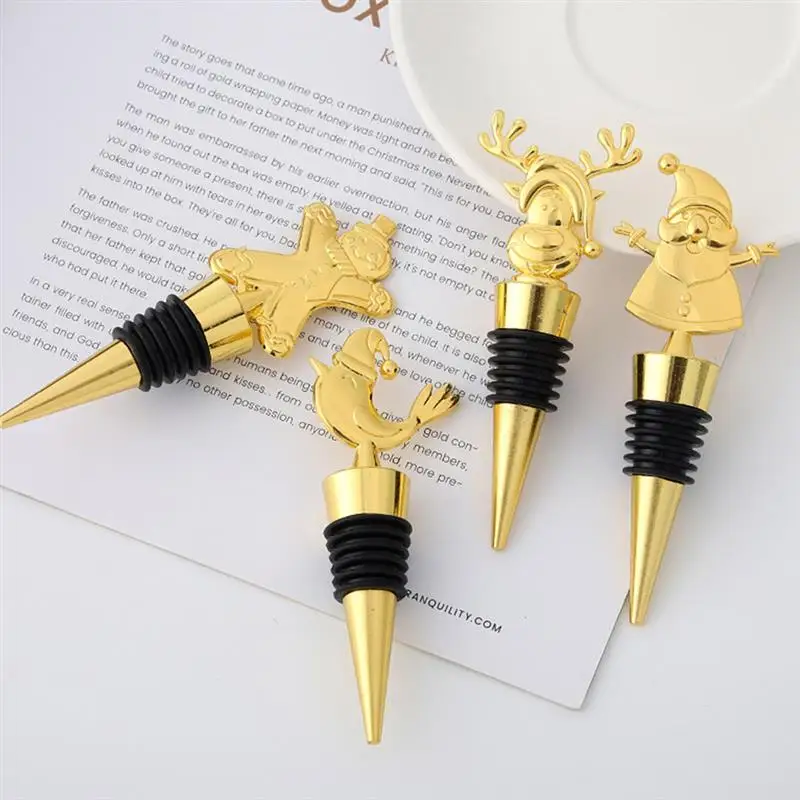 

4Pcs Santa Claus Christmas Wine Bottle Stopper gingerbread Man christmas Elk Gold Bottle Stopper Sealer Wine Bar Accessories