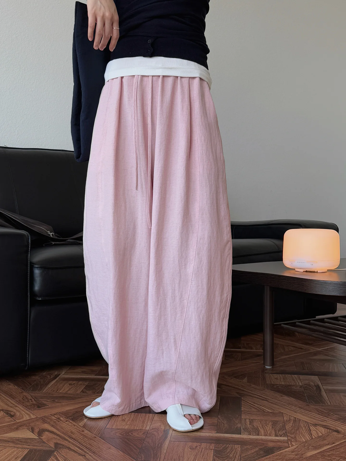 Spring and summer women's casual solid color high waist loose wide leg pants
