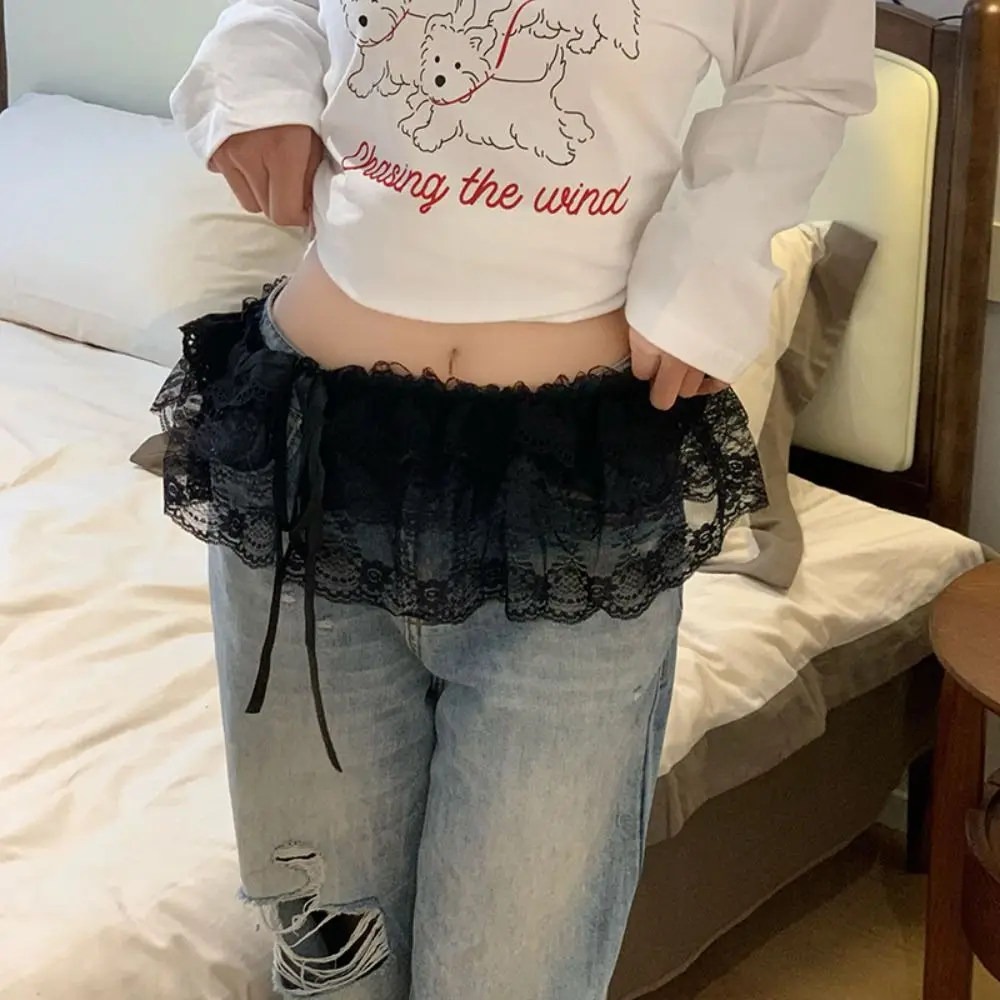 Fashion Flower Lace Layered Gauze Skirt Y2k Streetwear Lace-up Pleated Mini Lace Skirt Fungus Fart Curtain