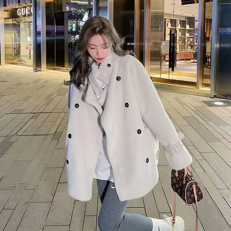2023 New Women Winter Faux Mink Cashmere Fur Coat Mid-length Loose Overcoat Thicken Warm Jacket Commuting simple Outwear