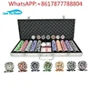 500 pcs Clay poker chips with silver aluminum case set include 2 sets poker cards and 1 white dealer 2