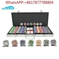 500 pcs Clay poker chips with silver aluminum case set include 2 sets poker cards and 1 white dealer 2