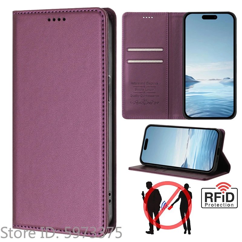 Premium Clamshell Leather Phone Case with Anti-theft Magnetic Flip Cover & Wallet Feature