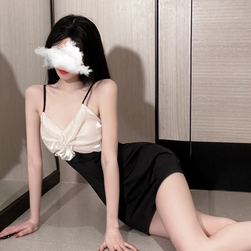 Sexy Mousse 2023 Women Erotic Sexy Nightgown Pleated Mesh Pajamas Slim Fit Comfortable Suspender Nightdress Women's Homewear