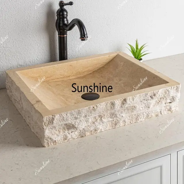 อ่างล้างหน้าหินอ่อนธรรมชาติสีทอง - อ่างล้างหน้าทรงไม่สม่ำเสมอสำหรับโรงแรม วิลล่า ลานบ้าน อ่างล้างหน้าหินที่มีเอกลักษณ์ 2