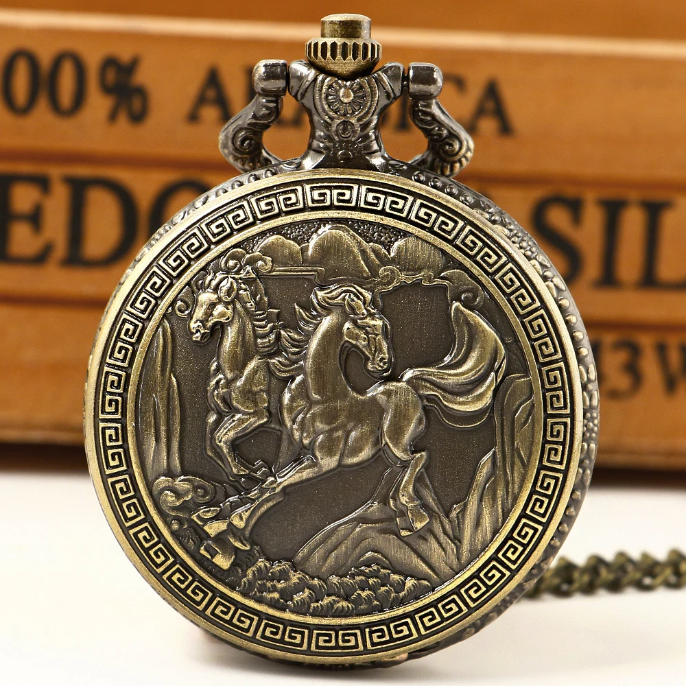 

Cool Horse Design Quartz Pocket Watch Vintage Exquisite Necklace Chain Clock Kids Souvenir Gift CF1407 reloj de bolsillo